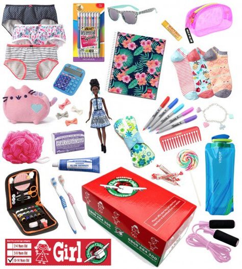 Example of a 10-14 Girl shoebox packed with fun, thoughtful gifts. Shoe Box Gift Ideas, Samaritans Purse, Packing Party, Christmas Child Shoebox Ideas, Operation Shoebox, Box Gift Ideas, Christmas Shoebox, Operation Christmas Child Boxes, Shoebox Ideas