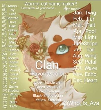 Made by: me! I hope you guys like it. Comment your name! Fursona Name Ideas, Fursona Names, Warrior Cats Name Generator, Artist Things, Name Maker, Warrior Cat Names, Crazy Names, Warrior Cats Funny, Oc Creator