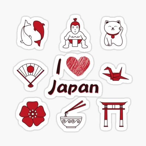 Show all your love for Japan with this mix of the best Japanese symbols. Koi carps, sumo wrestlers, Maneki Neko, Origami, Torii, Sakura flowers and even noodles, all in red color. We never get enough of Japan. • Millions of unique designs by independent artists. Find your thing. Japan Stickers Printable, Japan Cake, Japanese Symbols, Japan Stickers, Sakura Flowers, Japanese Symbol, Scrapbook Digital, Cupcake Toppers Printable, Koi Carp