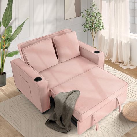 PRICES MAY VARY. ⭐【𝟯-𝗶𝗻-𝟭 𝗖𝗼𝗻𝘃𝗲𝗿𝘁𝗶𝗯𝗹𝗲】: The sleeper sofa bed can easily be converted into an armchair, a guest bed, and a recliner. Not only can it meet your needs for watching TV, playing games, or taking a break, but it can also provide a place to stay for overnight friends. It is very practical for a limited small space. ⭐【 𝐖𝐢𝐭𝐡 𝗦𝗽𝗿𝗶𝗻𝗴 𝗦𝘂𝗽𝗽𝗼𝗿𝘁】: The convertible sofa bed is equipped with independent spring pocket support for comfortable sitting, which can minimi Small Guest Bedroom Ideas Pull Out Couch, Pink Couch Living Room Ideas, Small Sofas For Small Spaces, Couch Pull Out Bed, Pink Futon, Convertible Beds, Loveseats For Small Spaces, Small Couch In Bedroom, Loveseat Futon