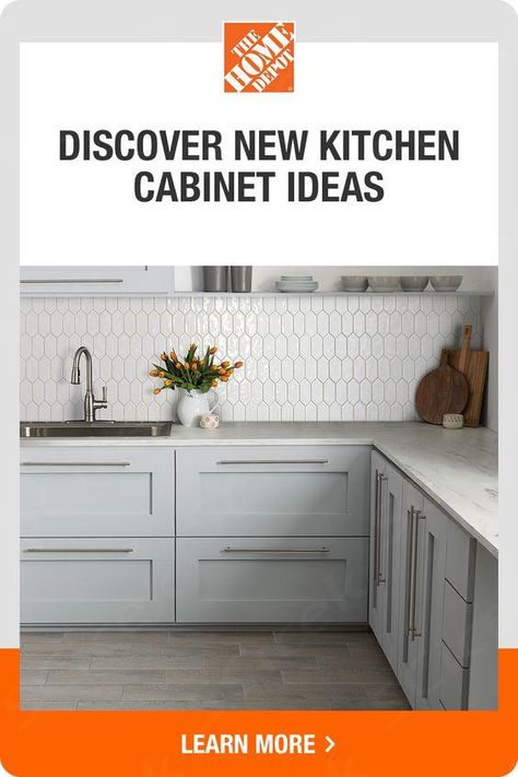 Explore our kitchen cabinet guide to find the best cabinets for your dream kitchen. Learn about cabinet materials, construction, designs and styles so you can choose cabinets that fit your needs and your decor. Click to see stylish kitchen cabinet ideas from The Home Depot.  ... more Kitchen Backspace Ideas, Home Depot Cabinets Kitchen Makeovers, Home Depot Kitchen Cabinets, Home Depot Kitchen Remodel, Lowes Kitchen Cabinets, Kitchen Cabinets Color Combination, Modern Kitchen Cabinet, New Cabinets, Best Cabinets