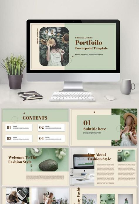 Soft Green Aesthetic Portfoilo Powerpoint Template#pikbest# Aesthetic Green Ppt Template, Green Powerpoint Template Aesthetic, Green Aesthetic Presentation, Pretty Powerpoint Slides, Green Presentation Design, Powerpoint Design Templates Free, Powerpoint Design Aesthetic, Aesthetic Ppt Template, Portfolio Template Design Layout