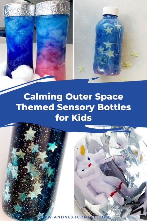 These outer space sensory bottles are a perfect addition to a calm down kit for kids! Space Sensory Bottles, Galaxy Sensory Bottle, Outer Space Sensory, Calm Sensory Bottles, Space Sensory, Calm Down Jar, Calm Down Kit, Calm Down Bottle, Space Crafts For Kids