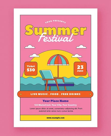 Pop Retro Summer Festival Flyer Template AI, PSD New Flyer, Festival Flyer, Summer Poster, Event Poster Design, Event Flyers, Retro Summer, Festival Design, Festival Posters, Retro Logo