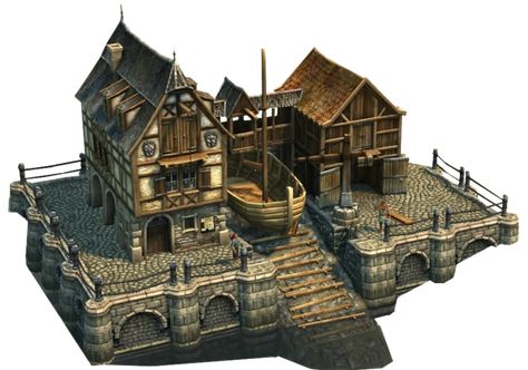 Large shipyard | Anno 1404 Wiki | FANDOM powered by Wikia Art Page Layout, Video Games Drawing, Scale Model House, Games Drawing, House Castle, House Png, Minecraft Houses Survival, Medieval Architecture, Minecraft Medieval