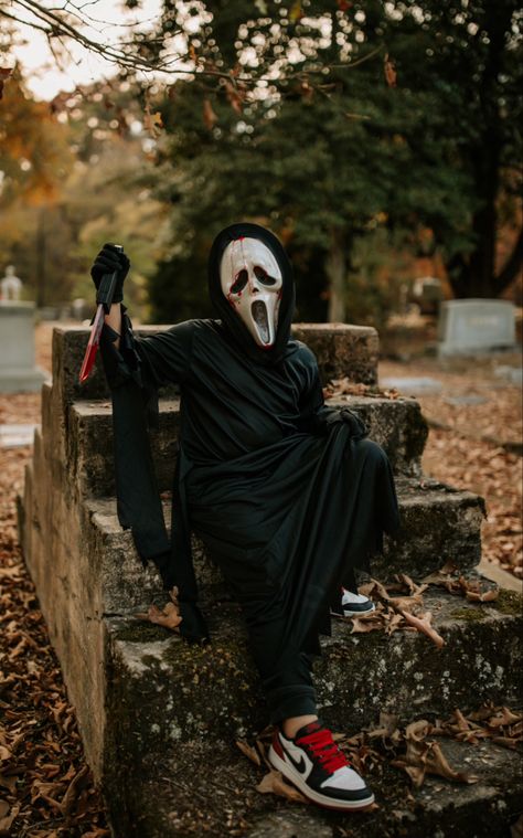 Scream Halloween costume, Halloween costume photoshoot, Air Jordan’s Nike Halloween Costume Photoshoot, Scream Halloween Costume, Costume Photoshoot, Scream Costume, I Am Crazy, Scream Halloween, Halloween Photography, Go Crazy, Costume Halloween