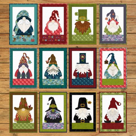 Gnomes Seasonal Wall Hangings, Flowers And Mushrooms, Calendar Quilts, Holidays Calendar, Gnome For The Holidays, Wall Hanging Pattern, Mug Rug Patterns, Quilting Designs Patterns, Wool Applique Patterns