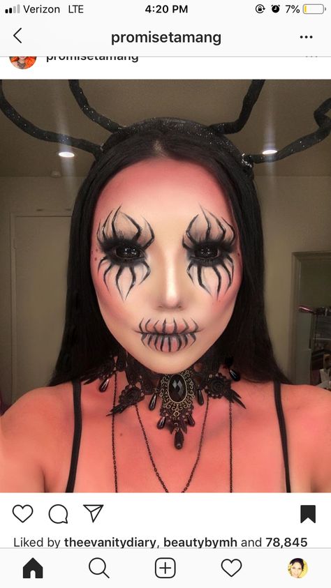 Halloween Spider Makeup, Spider Halloween Costume, Spider Makeup, Devil Makeup, Halloween Make-up Looks, Artsy Makeup, Spider Queen, Lips Art, Halloween Makeup Diy