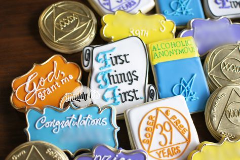 Aa Anniversary, Cookies Design, Anniversary Decorations, 12 Step, 12 Steps, Cookie Ideas, Anniversary Cake, Birthday Cookies, Cookie Designs