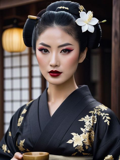 Modern Geisha Makeup, Kimono Makeup, Asian Eyes, Asian Eye Makeup, Japanese Kimono, Hair And Nails, Makeup Hair, Hair Nails, Eye Makeup