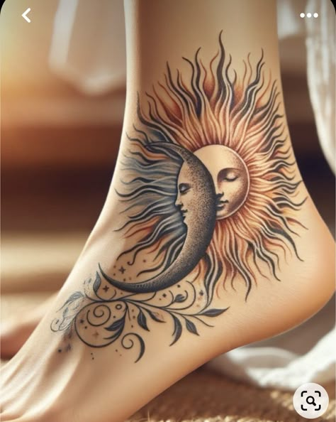 Celestial Ankle Tattoo, Unique Tattoos For Women, Tattoos Tiny, Sun And Moon Tattoo, Mama Tattoo, Tattoos To Cover Scars, Cool Wrist Tattoos, Ankle Tattoos For Women, Anklet Tattoos