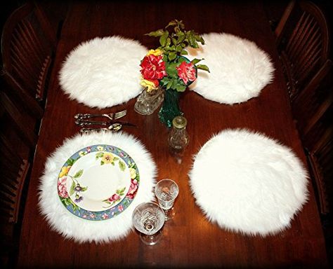 FUR ACCENTS Plush Faux Fur Placemats Set of 4 White Shag Round How To Make Placemats, Faux Fur Decor, Faux Fur Wedding, Fur Rugs, Wedding Decor Table, Snow Theme, Fur Decor, Faux Fur Rug, Round Placemats