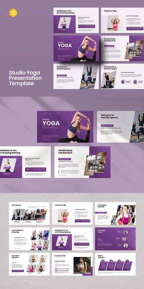 Studio Yoga Google Slides Presentation Template - 30 Slides in Total Yoga Presentation, Yoga Template, Yoga Business, Google Slides Presentation, Slide Presentation, Slides Presentation, Presentation Slides Templates, Yoga Art, Yoga Studio