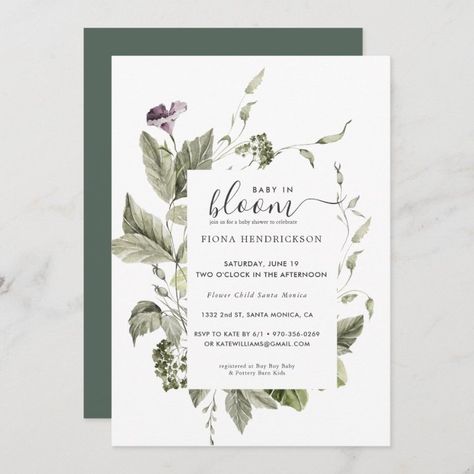 Baby Shower Wildflower, Bloom Theme, Wildflower Border, Succulent Party, Succulent Party Favors, Dedication Invitations, Neutral Green, Invitation Card Birthday, Baby In Bloom