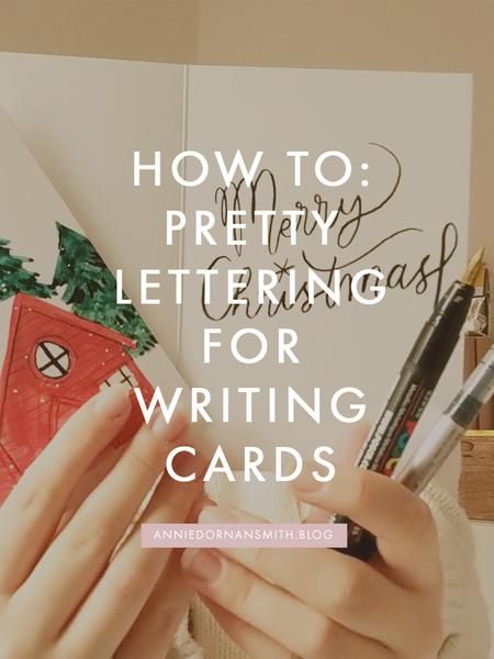 It's my firm belief that a beautiful card should be accompanied by pretty writing inside, too! If you're a beginner to lettering and calligraphy, I've put together a quick how-to video to show you exactly how to create beautiful brush lettering/calligraphy for cards, christmas greetings and envelopes. Click through to check it out!  | Annie Dornan Smith | anniedornansmith.co.uk Christmas Card Hand Lettering, Cute Ways To Write Names On Cards, How To Write Merry Christmas Pretty, Christmas Card Inscriptions, Christmas Calligraphy Cards, Types Of Writing Styles, Inside Christmas Cards, Lettering Notebook, Writing Christmas Cards