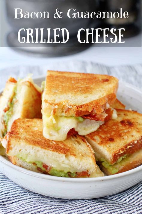 Bacon and Guacamole Grilled Cheese Bacon Guacamole Grilled Cheese, Guacamole Grilled Cheese, Grilled Cheese Sloppy Joe, Bacon Guacamole, Bacon Crisps, Spicy Guacamole, Avocado Salad Recipes, Inexpensive Meals, Grilled Cheese Recipes