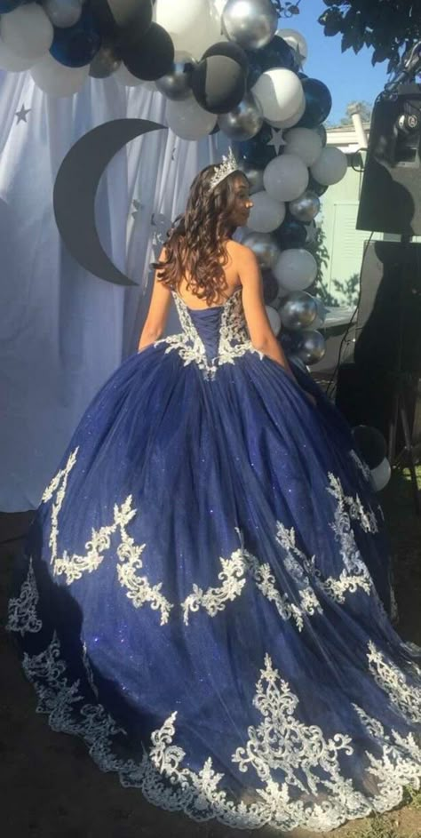 Dark Navy Quinceanera Dresses, Dark Blue Xv Dresses, Navy Blue And White Quinceanera Dresses, Silver And Blue Quinceanera Dress, Mid Night Blue Quince Dress, Quinceanera Dark Blue Dresses, Dark Blue Quinceanera Dresses Navy, Quince Dresses Midnight Blue, Navy Quince Dress