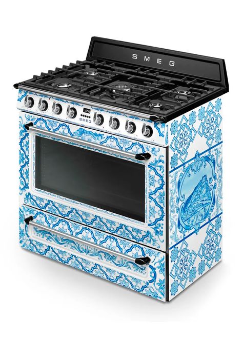 HD5RG Smeg Dolce & Gabbana x SMEG Majolica Gas Range Smeg Dolce Gabbana, Smeg Kitchen, Smeg Appliances, Gas Range, Kitchen Collection, Double Wall Oven, Dolce & Gabbana, Dream Home Design, Bergdorf Goodman