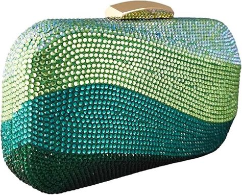 Boutique De FGG Sea Wave Luxury Crystal Clutch Evening Bags for Women Gradient Green Rhinestone Wedding Handbags and Purses: Handbags: Amazon.com Clutch Evening Bags, Wedding Handbag, Sea Wave, Crystal Clutch, Handbags And Purses, Rhinestone Wedding, Sea Waves, Black Rhinestone, Evening Bags