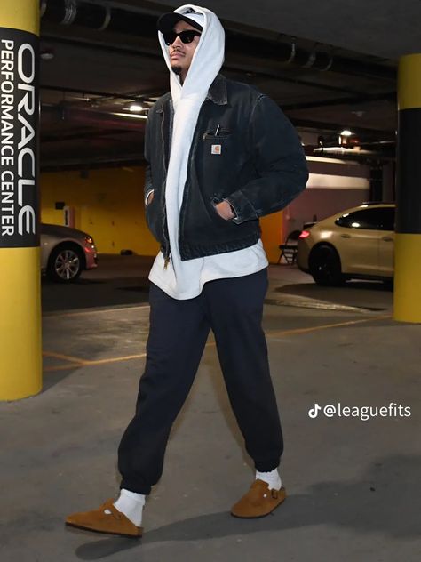 Carhartt Jacket Outfit Men, Carhartt Detroit Jacket Outfit, Airport Outfit Men, Carhartt Jacket Outfit, Random Vibes, Jordan Poole, Nba Outfit, Nba Fashion, Jacob Elordi