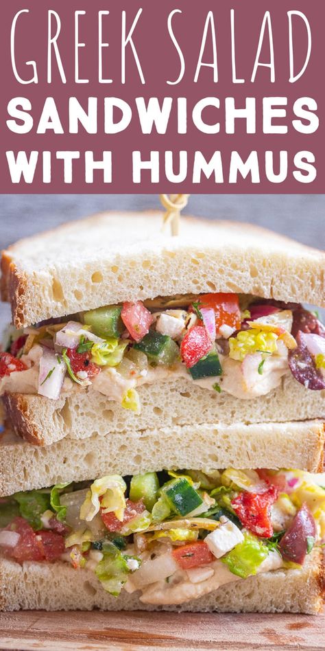 Vegan Hummus Sandwich, Pita Sandwich Ideas, Feta Sandwich, Open Faced Sandwiches, Hummus Pita, Luncheon Recipes, Pita Sandwich, Vegetarian Sandwich Recipes, Hummus Sandwich