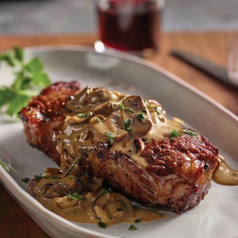 Steak Au Poivre with Sherry Mushroom Cream Sauce by H-E-B Sherry Sauce, Mushroom Sauce Steak, Mushroom Cream Sauce, Mushroom Sauce Recipe, Mushroom Cream Sauces, Cream Sauce Recipes, Steak And Mushrooms, Creamy Mushroom Sauce, Steak Sauce