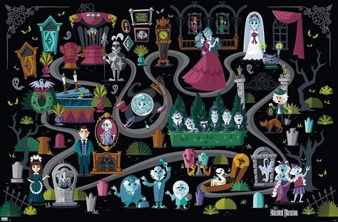 Trends International Disney Haunted Mansion - Map Wall Poster, 22.375" x 34", Premium Unframed Version Adult Disney Room Decor, Map Canvas Painting, Haunted Mansion Disney, Haunted Mansion Ride, Disney Poster, Wall Poster Prints, Disney Haunted Mansion, Disney Posters, Barn Wood Frames