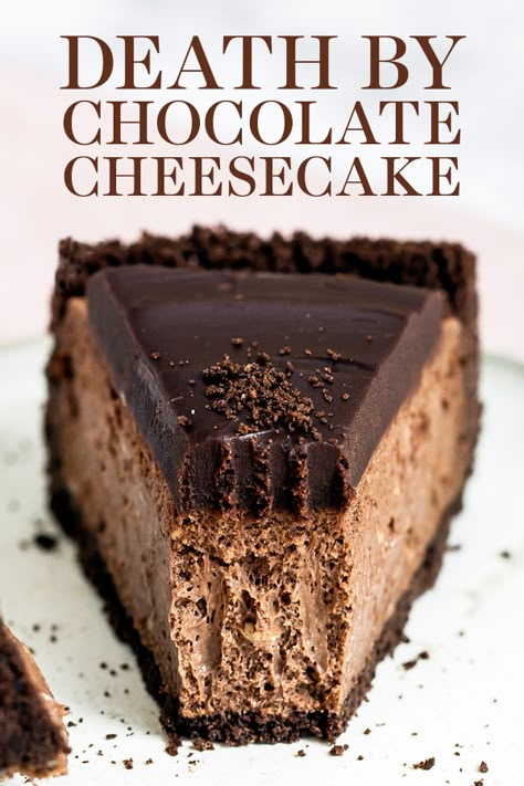 Double Chocolate Cheesecake, Chocolate Ganache Topping, Chocolate Cookie Crust, Pastries Recipes, Chocolate Cheesecake Recipes, Chocolate Graham Crackers, Chocolate Cheese, Cheesecake Filling, Cookie Crust