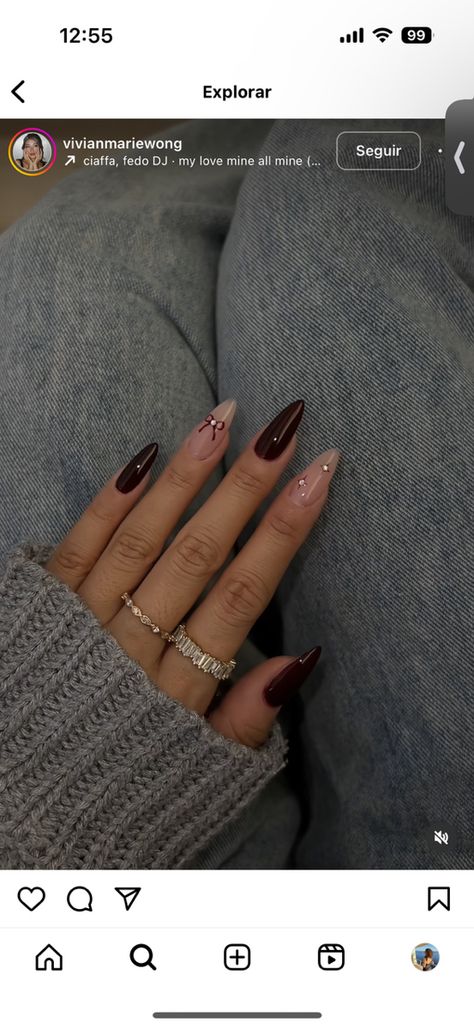 Short Oval Nails Designs Fall, Holiday Nails November, Winter Nail Inspo Almond, Almond Nails November, Nails Inspiration Winter Simple, Almond Nails Thanksgiving, November December Nails, Nail Inspo Almond Winter, November Nails Almond