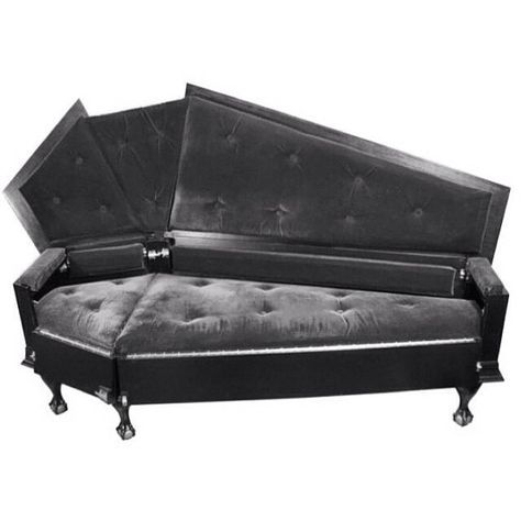 Coffin Couch, Coffin Furniture, Black Is My Happy Color, Cool Home Decor, Bedroom Stuff, Goth Home Decor, Goth Home, Dark Home Decor, Dark Home