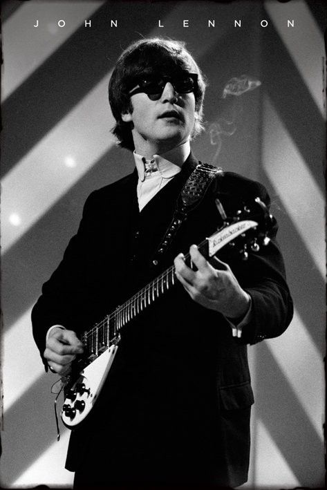 The Beatles. John Lennon, sun glasses and guitar. Black and white John Lennon Poster, John Lennon Guitar, Lennon Wall, John Lennon Wall, Beatles Wallpaper, Beatles John Lennon, Beatles Girl, Musical Artist, John Lennon Beatles