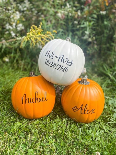 Calligraphy Pumpkin, Wedding Decals, Fall Wedding Decor, Fall Wedding Ideas, Wine Glass Decals, Rustic Wedding Decorations, Sentimental Wedding, Pumpkin Wedding, Heirloom Wedding