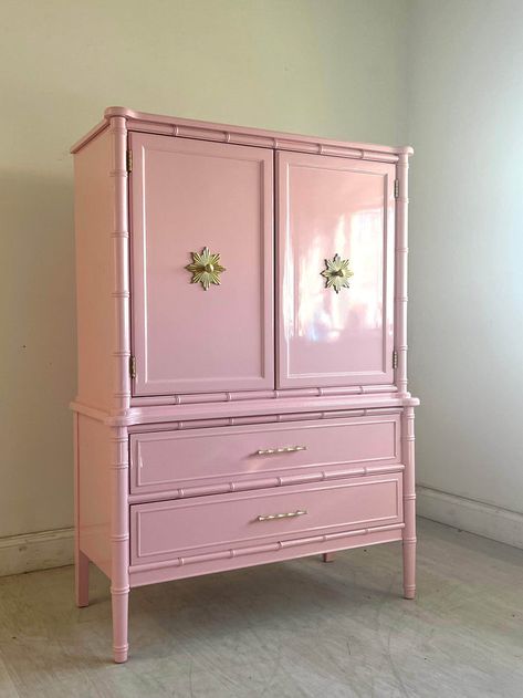 Pink Lacquer Furniture, Blush Pink Dresser, Bamboo Armoire, Dresser Armoire, Lacquered Furniture, Pink Dresser, Lacquer Furniture, Bali Hai, Inside House