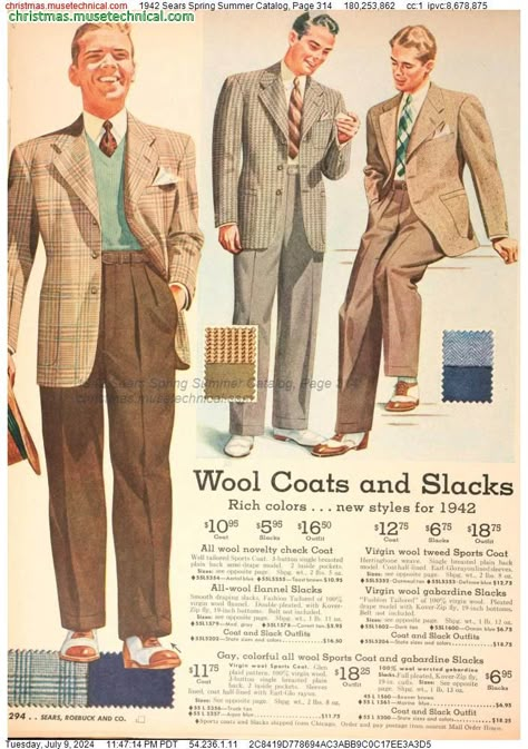 1942 Sears Spring Summer Catalog, Page 314 - Catalogs & Wishbooks 40s Fashion Mens, Vintage Mens Fashion 1950s, 1940s Fashion Menswear, 1950 Mens Fashion, 50s Fashion Men, 1960s Mens Fashion, American Fashion Men, 1940s Mens Fashion, 1950s Mens Fashion