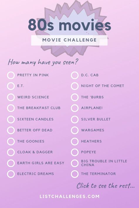 Movie Checklist, Movie Challenge, 80's Movies, Film Netflix, Not Musik, Movie To Watch List, List Challenges, Movies Quotes, 90s Movies