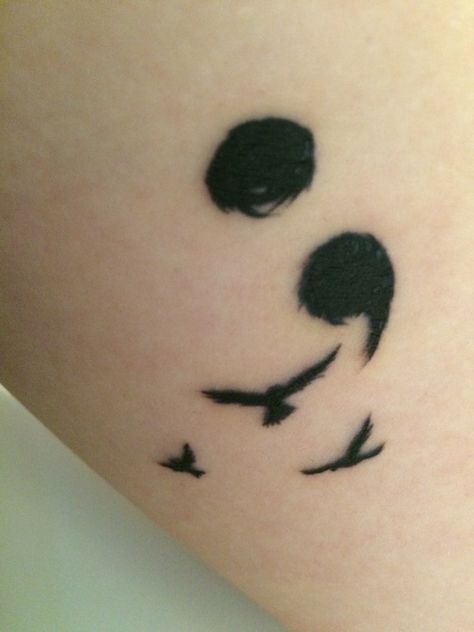 Rough semicolon tattoo with birds Bird Semicolon Tattoo, Tattoo With Birds, Colon Tattoo, Semicolon Tattoo, Birds Tattoo, Small Birds, Paw Print Tattoo, I Tattoo, Small Tattoos