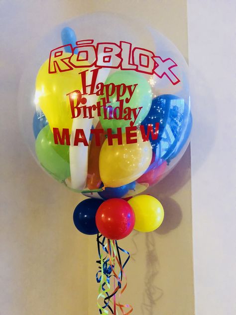 Roblox Balloons, Roblox Birthday, Birthday Parties, Christmas Bulbs, Balloons, Happy Birthday, Birthday Party, Christmas Ornaments, Holiday Decor