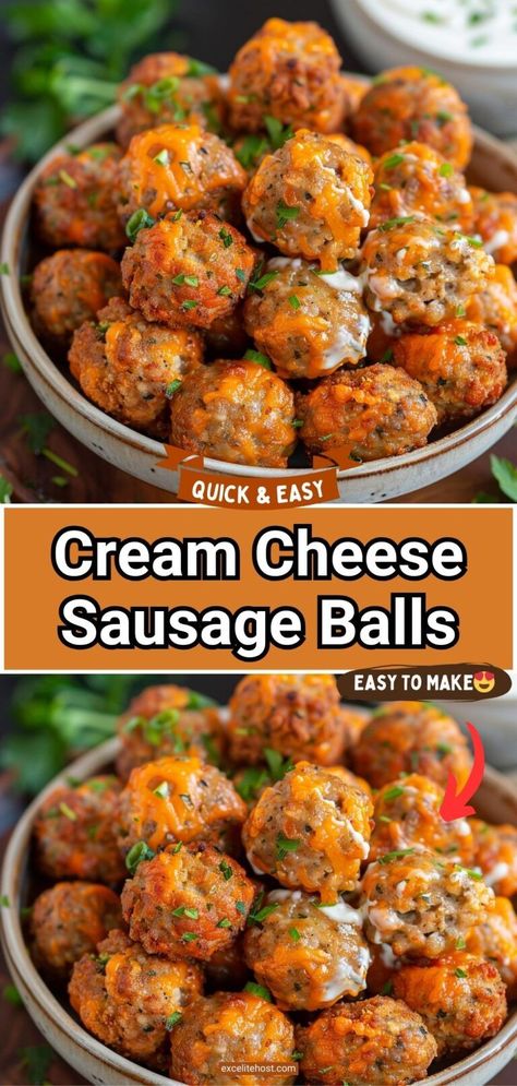 These sausage balls have become my go-to recipe for any party with a big group and I take every chance I can to make them and share! Once you make them for yourself, you’ll see why! Sausage Cream Cheese Bites, Cream Cheese Sausage Balls No Bisquick, Ro Tel Cream Cheese Sausage Balls, Cheddar Bay Sausage Balls Cream Cheeses, Rites Cream Cheese Sausage Balls, Cheese Sausage Balls, Football Sunday Food, Cream Cheese Sausage, Cream Cheese Sausage Balls