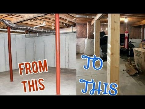 #basementremodel #basementguide #basementrenovation Ideas For Poles In Basement, Pole Covers Basement, How To Cover Basement Poles, Support Poles In Living Room, Covering Basement Poles, Basement Beam Ideas, Cover Basement Poles, Basement Pole Cover Ideas, Basement Beams