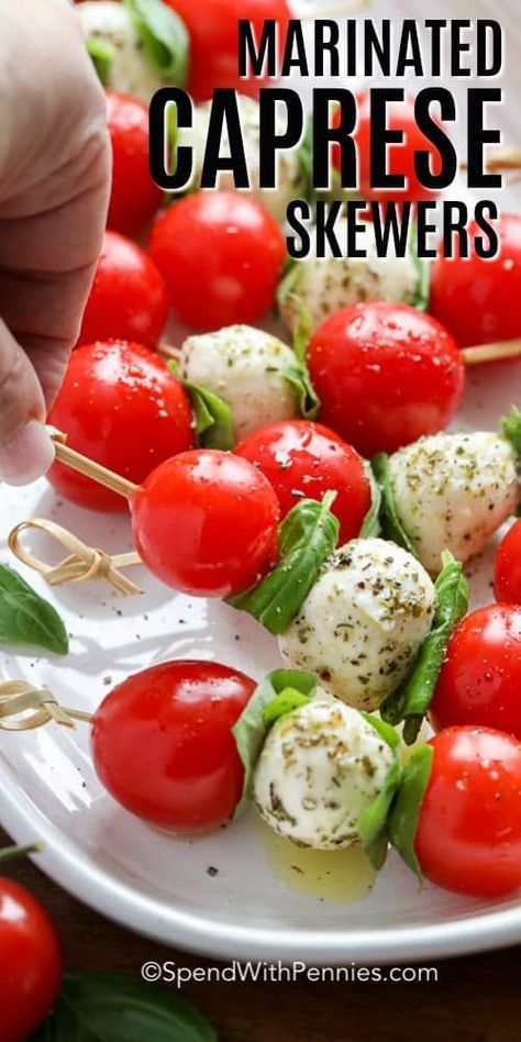 Mozzarella Appetizers, Tomato Skewers, Caprese Appetizer, Caprese Salad Skewers, Marinated Cheese, Ensalada Caprese, Mozzarella Balls, Skewer Appetizers, Tomatoes Mozzarella