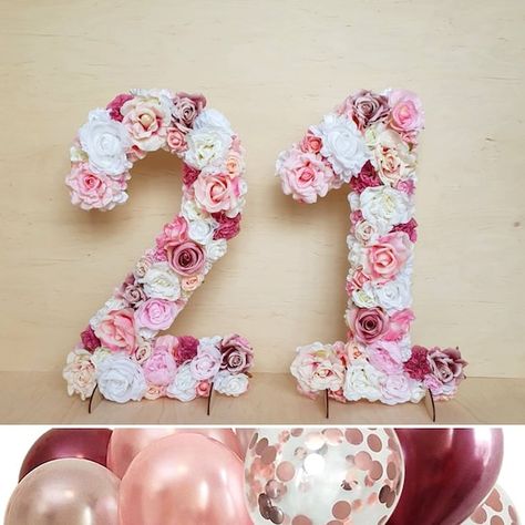 Flower Numbers, Pink Birthday Theme, Floral Numbers, 21st Birthday Sign, Sweet 16 Decorations, Flower Letter, Birthday Photo Props, Flower Letters, Birthday Numbers