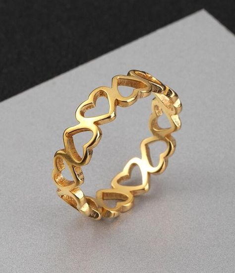 10K Solid Gold Cute Heart Ring - Closed Heart Dainty Ring - Bridesmaid Gift - Valentine's Day Gifts -Minimalist Ring - Linked Heart Band This awesome ring features studded gold ring this style and charm available in thirty six sizes. The unique pattern in and geometric shape of sank make the ring so dainty and minimalist that you can wear it every day. A perfect gift for Valentine's Day anniversaries, birthdays, and graduations, this piece is so cute and sophisticated that you would like to wear Lady Ring Design, Heart Shape Ring Design Gold, Ladies Rings Gold Design, Closed Heart, Simple Ring Design, Ladies Gold Rings, Heart Shape Ring, Bangle Design, Ladies Rings