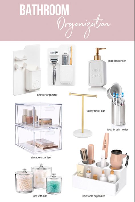 Bathroom organization How To Make Your Bathroom Aesthetic, Bathroom Needs List, Teen Girl Bathroom Organization, Teen Bathroom Organization, Bathroom Decor Teen Girl, Girls Bathroom Organization, Bratz House, Storage Ideas For Small Bathrooms, Bathroom Favorites