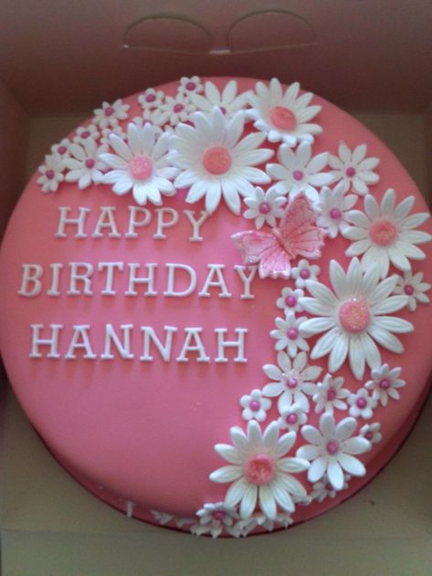 Happy Birthday Hannah, Picture Of Birthday, Birthday Flower Cake, Happy Birthday Flower Cake, Flower Cake Decorations, Birthday Cake With Photo, Daisy Cakes, Birthday Cakes For Her, Buttercream Flower Cake