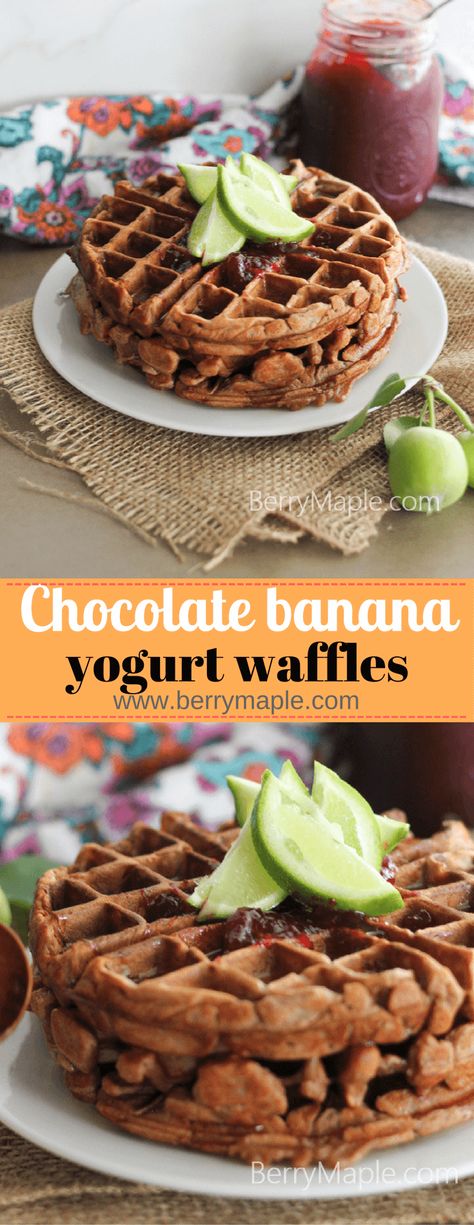 Chocolate banana yogurt waffles Yogurt Waffles, Make Ahead Oatmeal, Banana Yogurt, Maple Recipes, Banana Waffles, Yogurt Pancakes, Waffles Easy, Yogurt Breakfast, Pumpkin Waffles