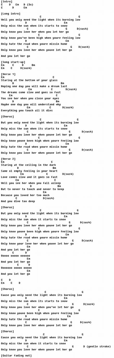 Let her go - Passenger Let Her Go Passenger, Song Chords, Ukulele Chords Songs, Uke Songs, Chord Progressions, Song Titles, Easy Guitar Songs, Boomwhackers, Ukulele Music