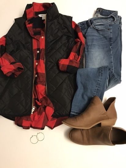 Fall outfit / buffalo plaid / flannel shirt / quilted vest / booties / #ad #falloutfit #fallstyle #ootd #ShopStyle #shopthelook Plaid Flannel Outfit, Buffalo Plaid Outfit, Duck Boats, Flannel Outfits, Plaid Outfits, Cute Winter Outfits, Outfit Women, Outfit Winter, Black Women Fashion