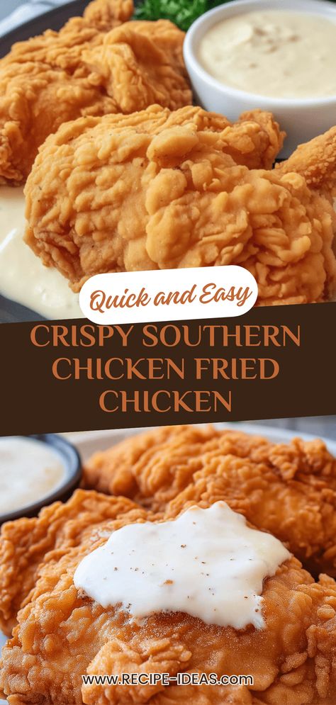 This Crispy Southern Chicken Fried Chicken is a must-try comfort food recipe. Featuring juicy chicken breasts that are perfectly breaded and fried to golden perfection, each bite is deliciously satisfying. Smothered in creamy gravy, it takes the classic dish to another level of flavor! Serve it with mashed potatoes or biscuits for the ultimate meal experience. Discover how simple it is to make this Southern favorite that's sure to please your whole family. Try it for dinner tonight or at your next gathering! Best Chicken Fried Chicken, Chicken Fried Chicken Recipe, Fried Chicken Crispy, Fried Chicken Breast Recipe, Best Fried Chicken Recipe, Easy Fried Chicken, Fried Chicken Recipe Southern, Honey Butter Chicken, Chicken Fried Chicken