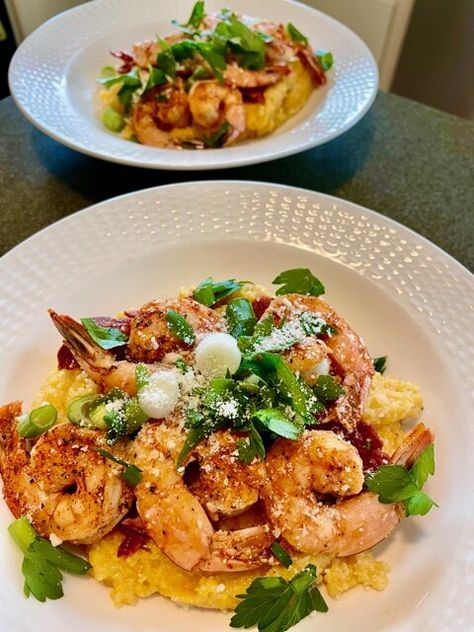 Gluten Free and Dairy Free Shrimp & Grits — Dishes For The Senses Southern Shrimp And Grits, Food Shrimp, Shrimp N Grits Recipe, Dairy Free Recipes Easy, Corn Grits, Southern Comfort Food, Shrimp Grits, Shrimp Dinner, Shrimp And Grits