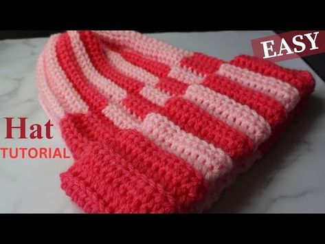 Crochet Super Easy STRIPED Two Tone Classic Unisex Hat | Beanie Tutorial for Beginners - YouTube Crochet Beanie Half Color, Two Tone Beanie Crochet Pattern, Crochet Vertical Stripe Beanie, Striped Crochet Beanie, Striped Beanie Hat One Size, Beanie Tutorial, Striped Beanie, Striped Beanies, Crochet Stitches Guide